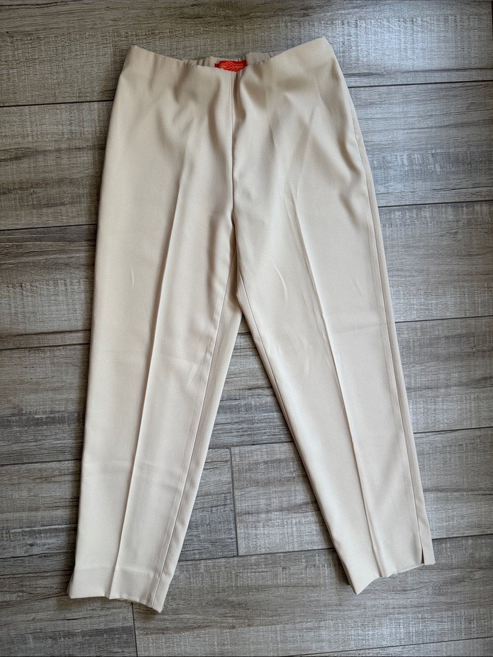 Krazy Larry Beige Ankle Pants Size 2 Made in USA Side Zip Stretch Dress Slacks